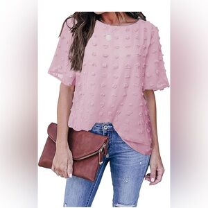 Elegant Swiss Dot Pom Pom Shirt Short Loose Blouse Tops